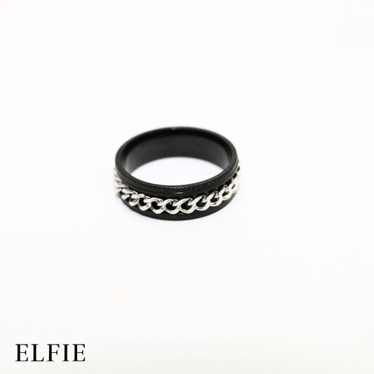 Masculine Black Silver Chain Titanium Ring
