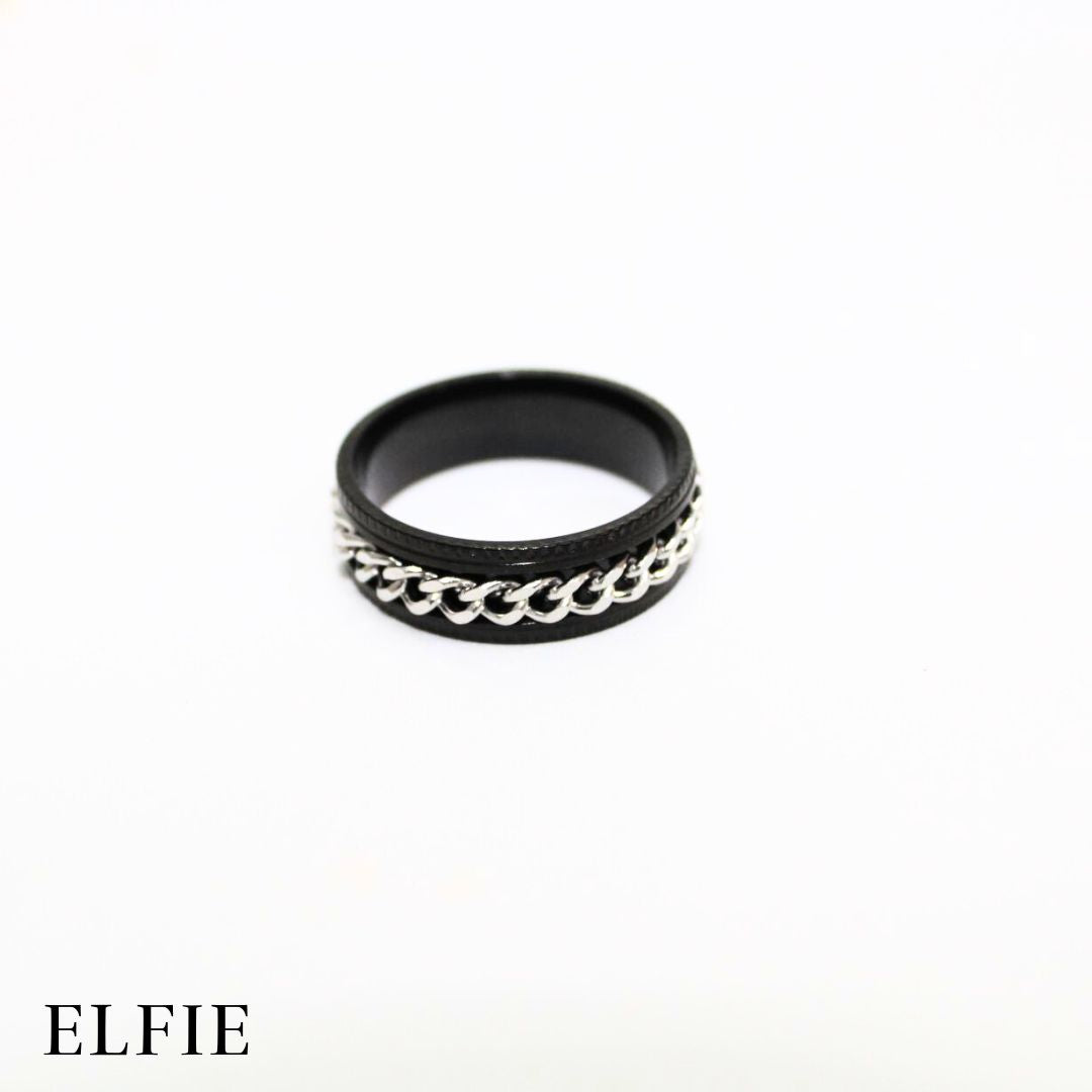Masculine Black Blue Chain Titanium Ring