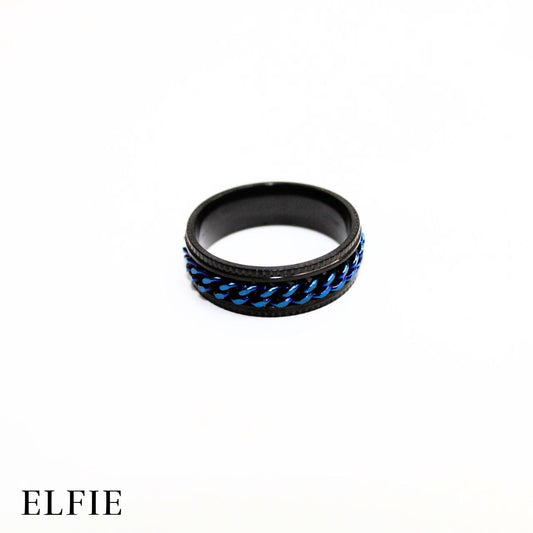Masculine Black Blue Chain Titanium Ring