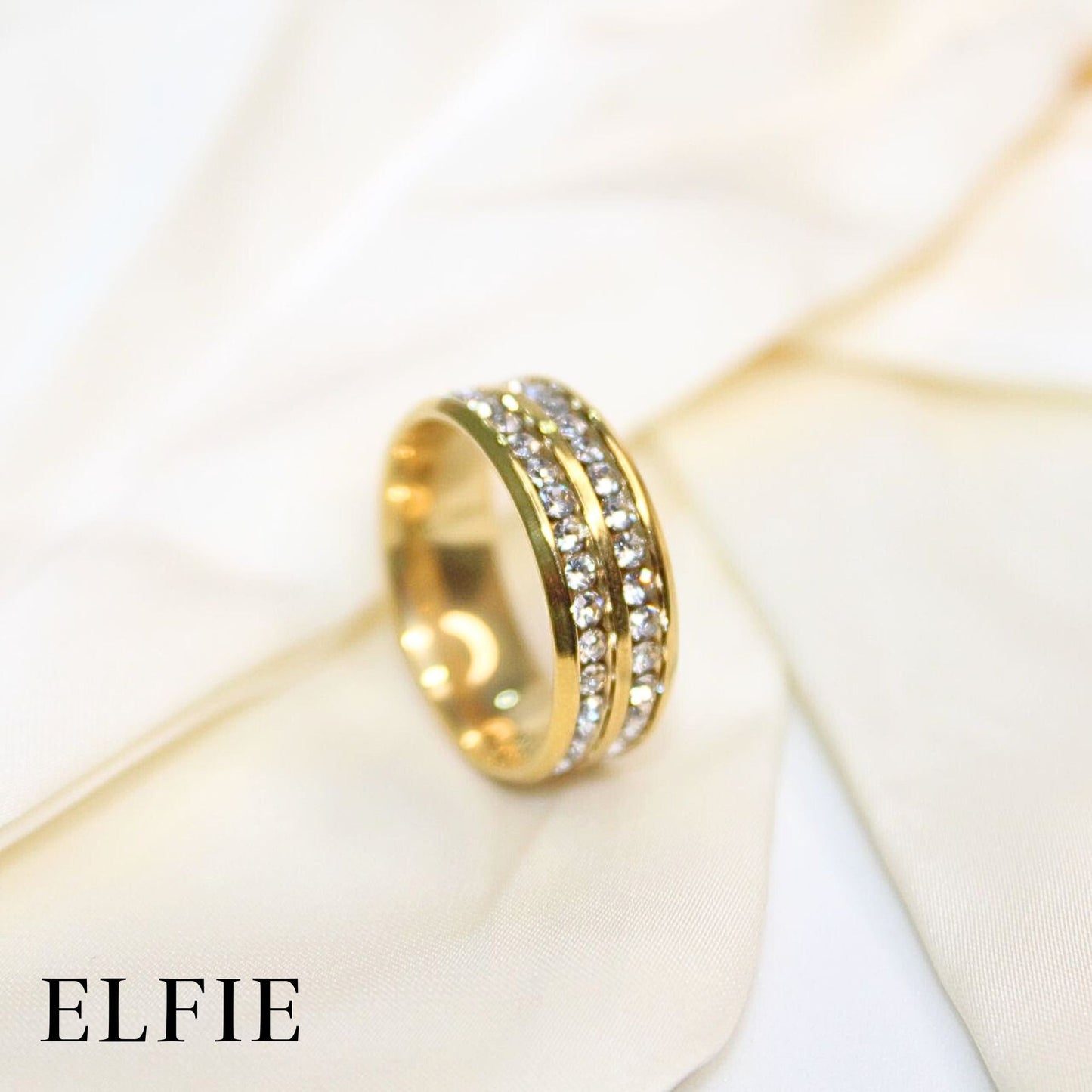 Copy of Double Diamond Strip Gold Titanium Ring