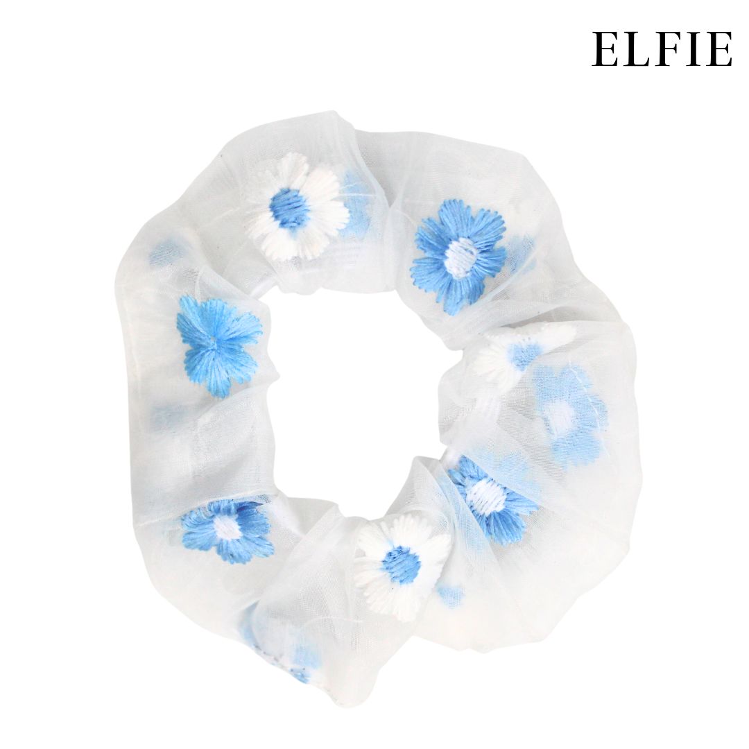Embroidery Flower Organza Scrunchie