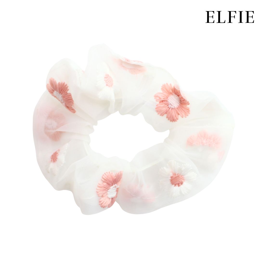 Embroidery Flower Organza Scrunchie