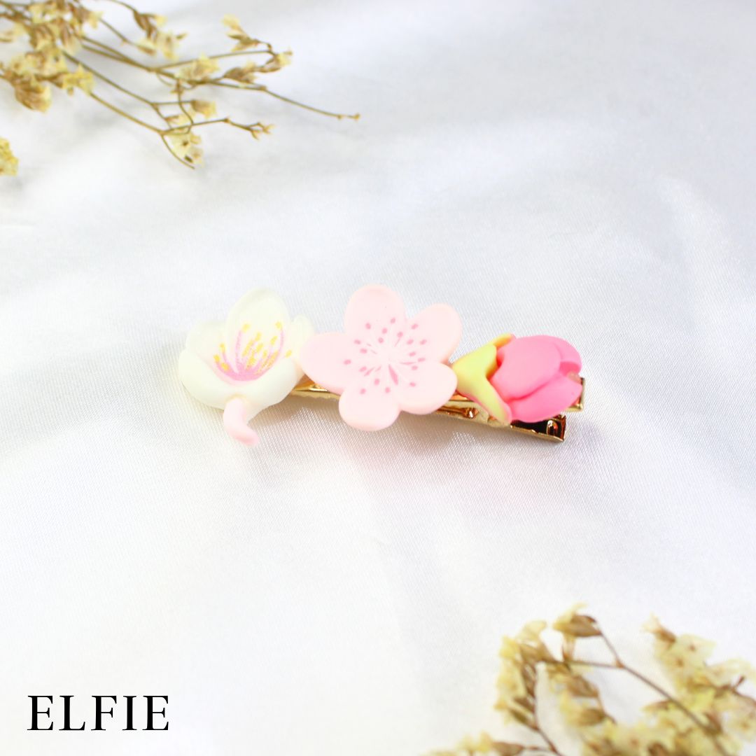 White Pink Sakura Matte Hair Clip