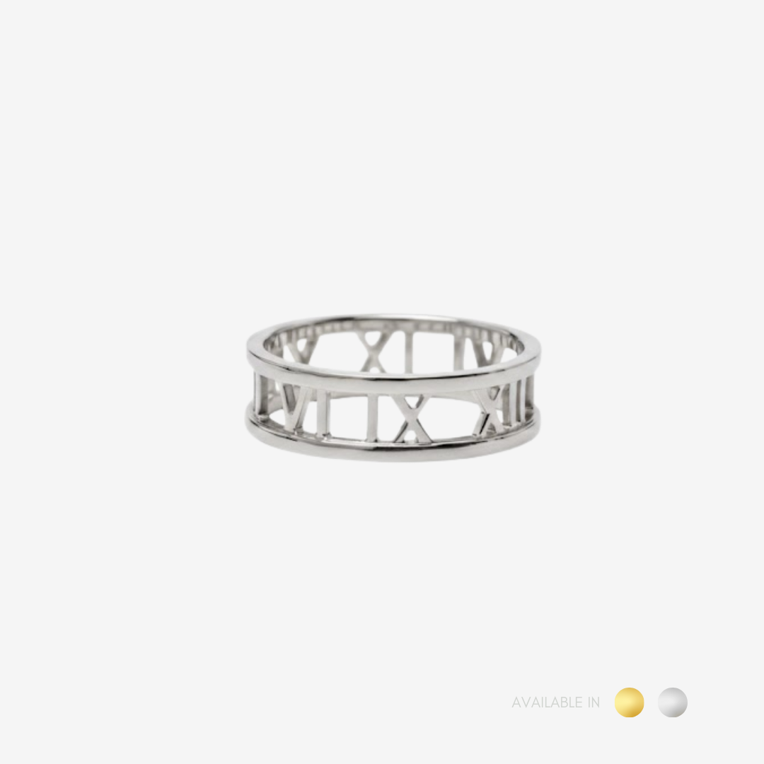 Roman Clock Gold Titanium Ring