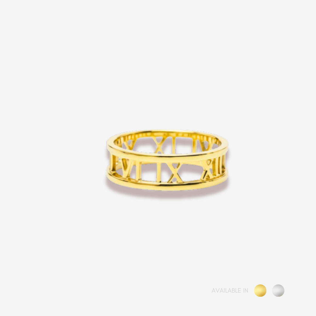 Roman Clock Silver Titanium Ring
