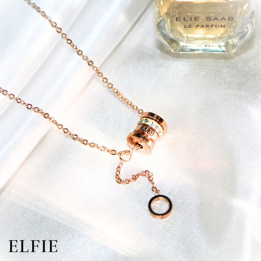 Rose Gold Zirconia Cylinder Titanium Necklace