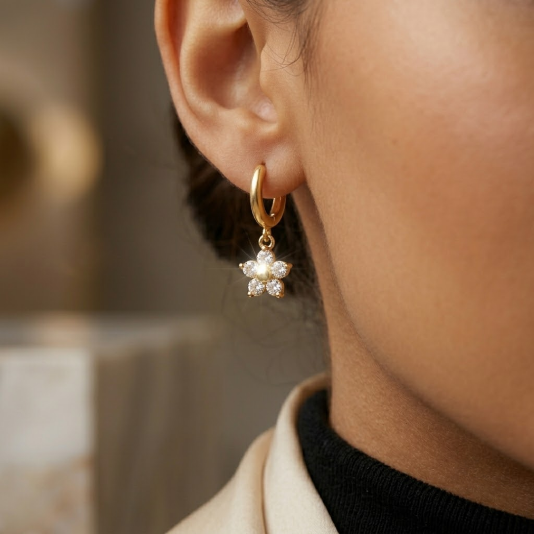 Rosie Daisy Huggie Hoop Titanium Earrings