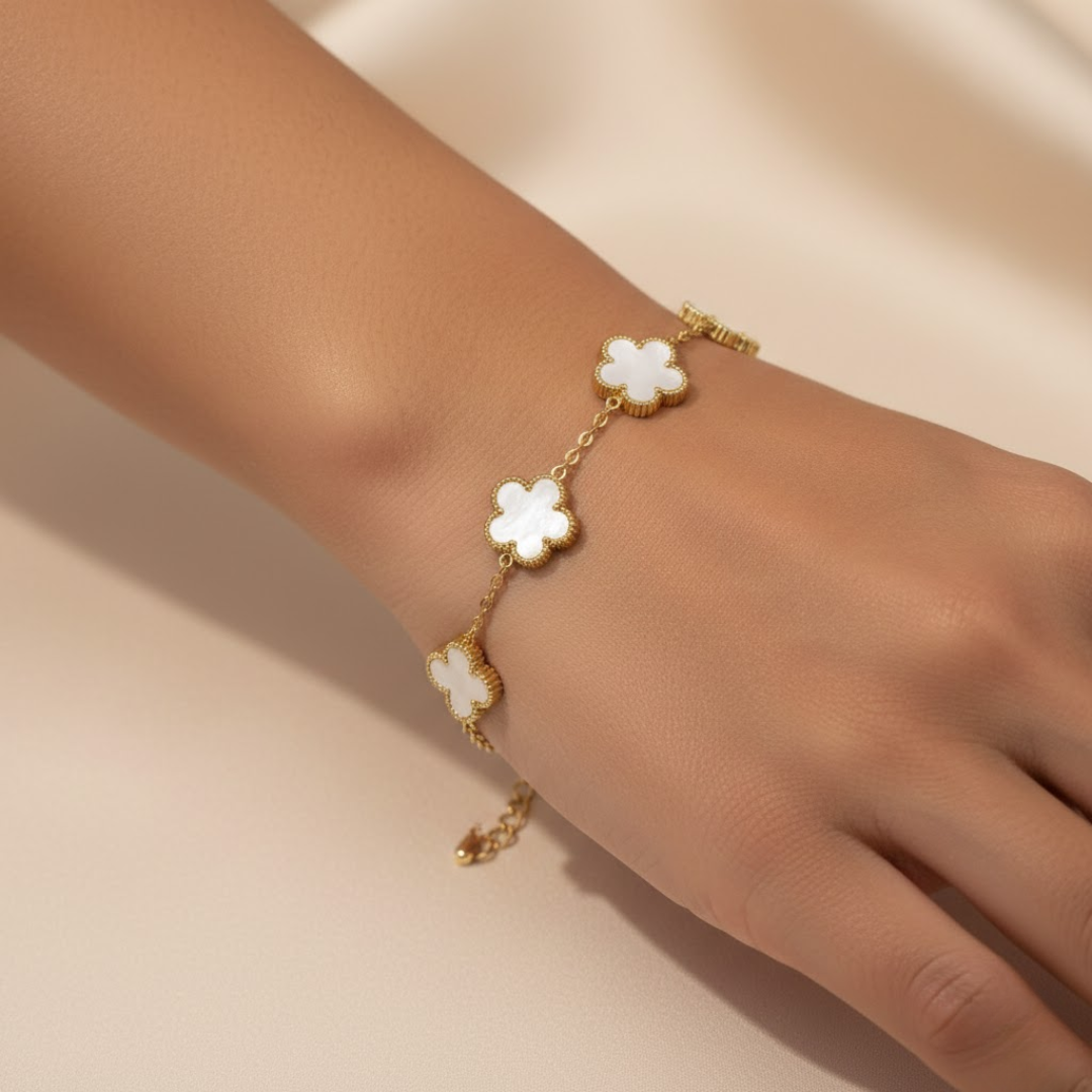 Serene Bloom Gold White Titanium Bracelet