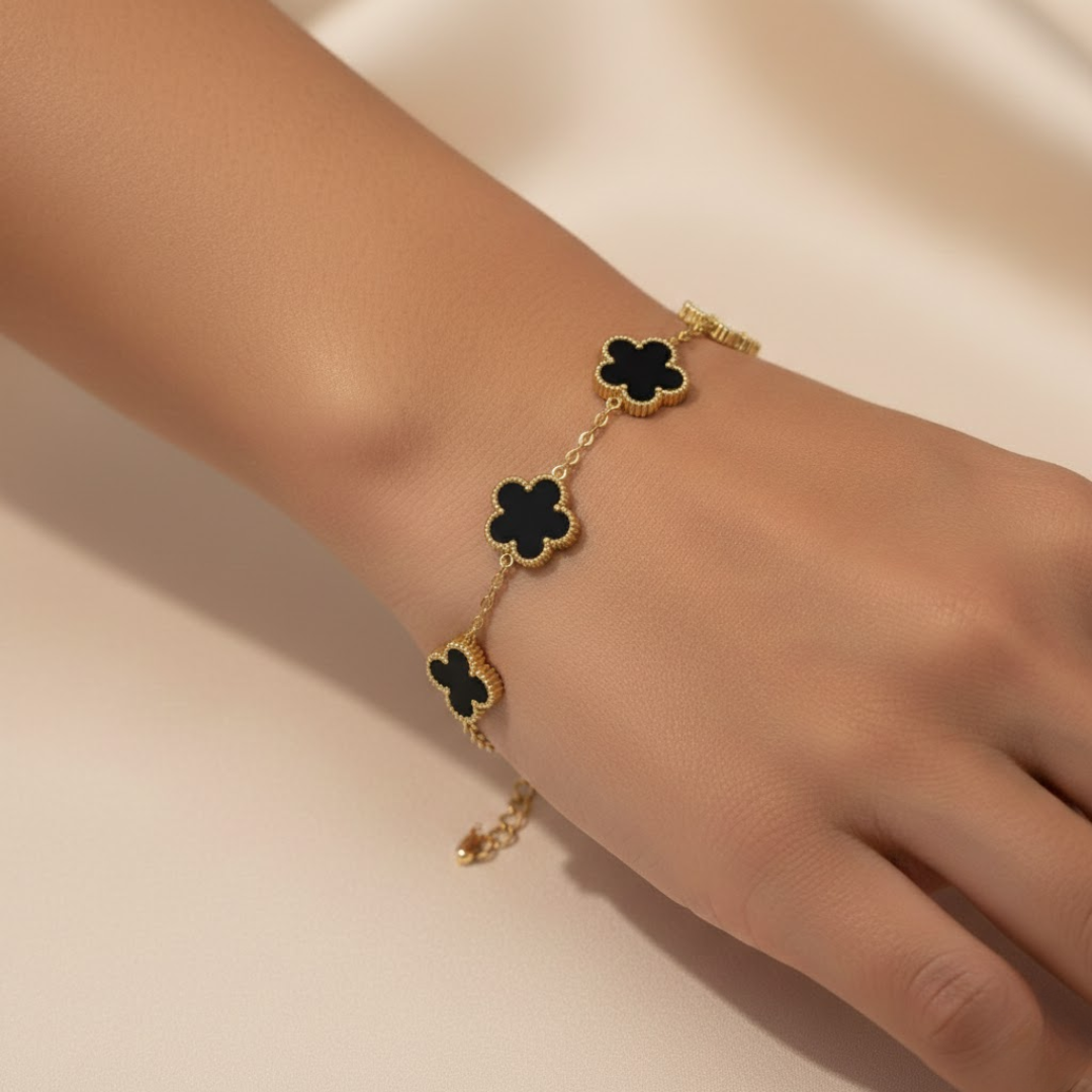 Serene Bloom Gold Black Titanium Bracelet
