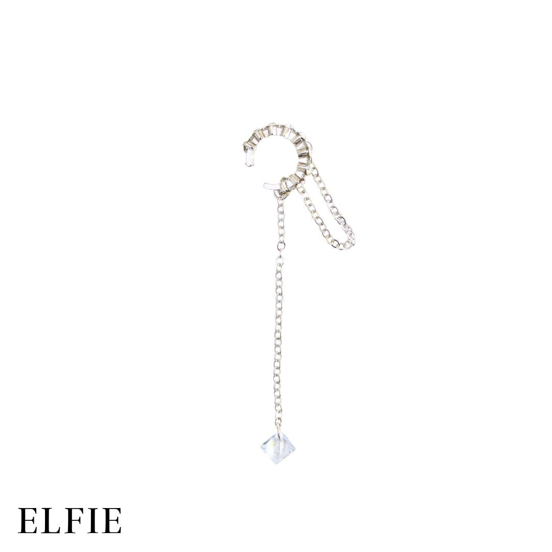 Silver Diamond Crescent Moon Earring