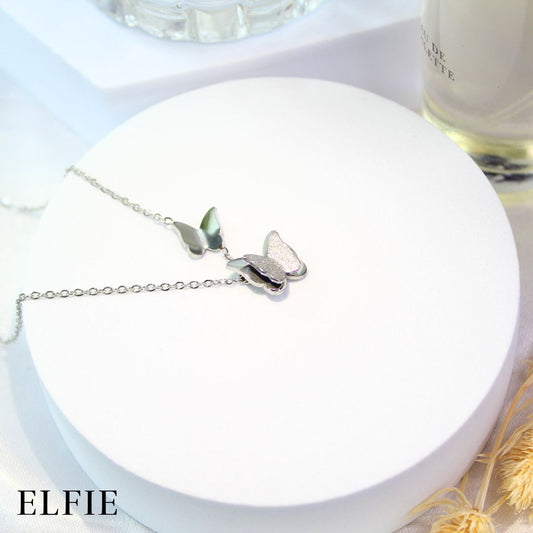 Silver Double Butterfly Titanium Necklace