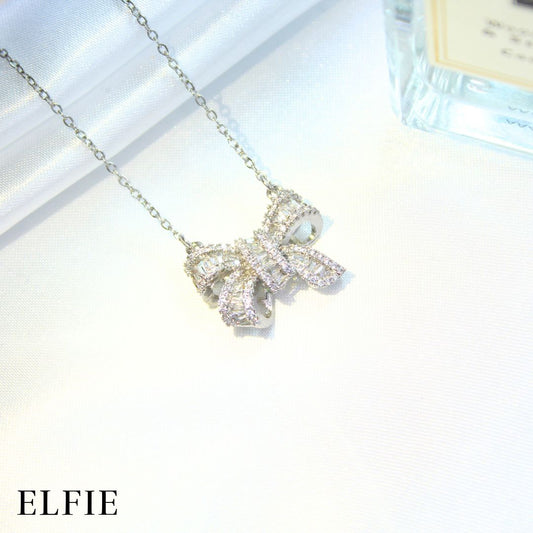 Silver Zirconia Bow Titanium Necklace