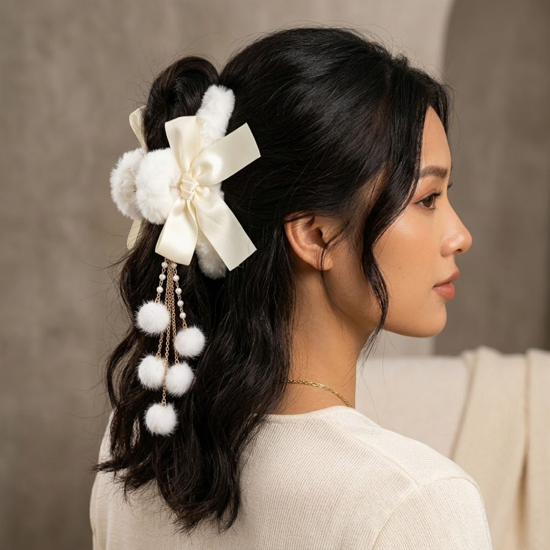 Snow Petal Tassel Bow Hair Claw Clip Accessories