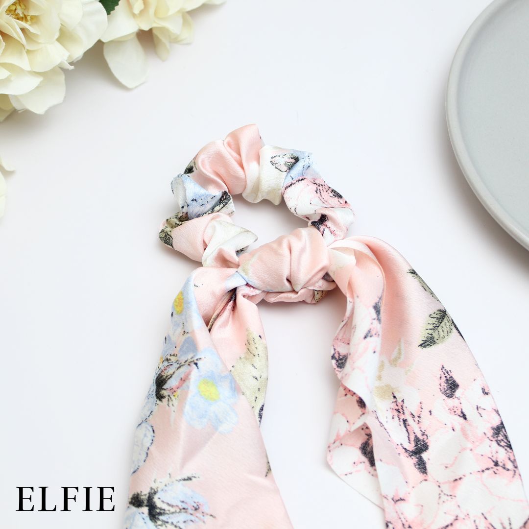 Satin Nature Floral Scarf Hair Tie