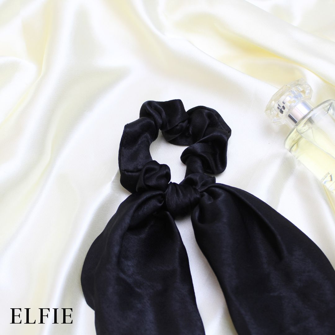 Plain Black Satin Scarf Hair Tie