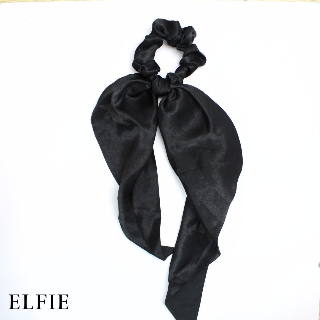 Plain Black Satin Scarf Hair Tie