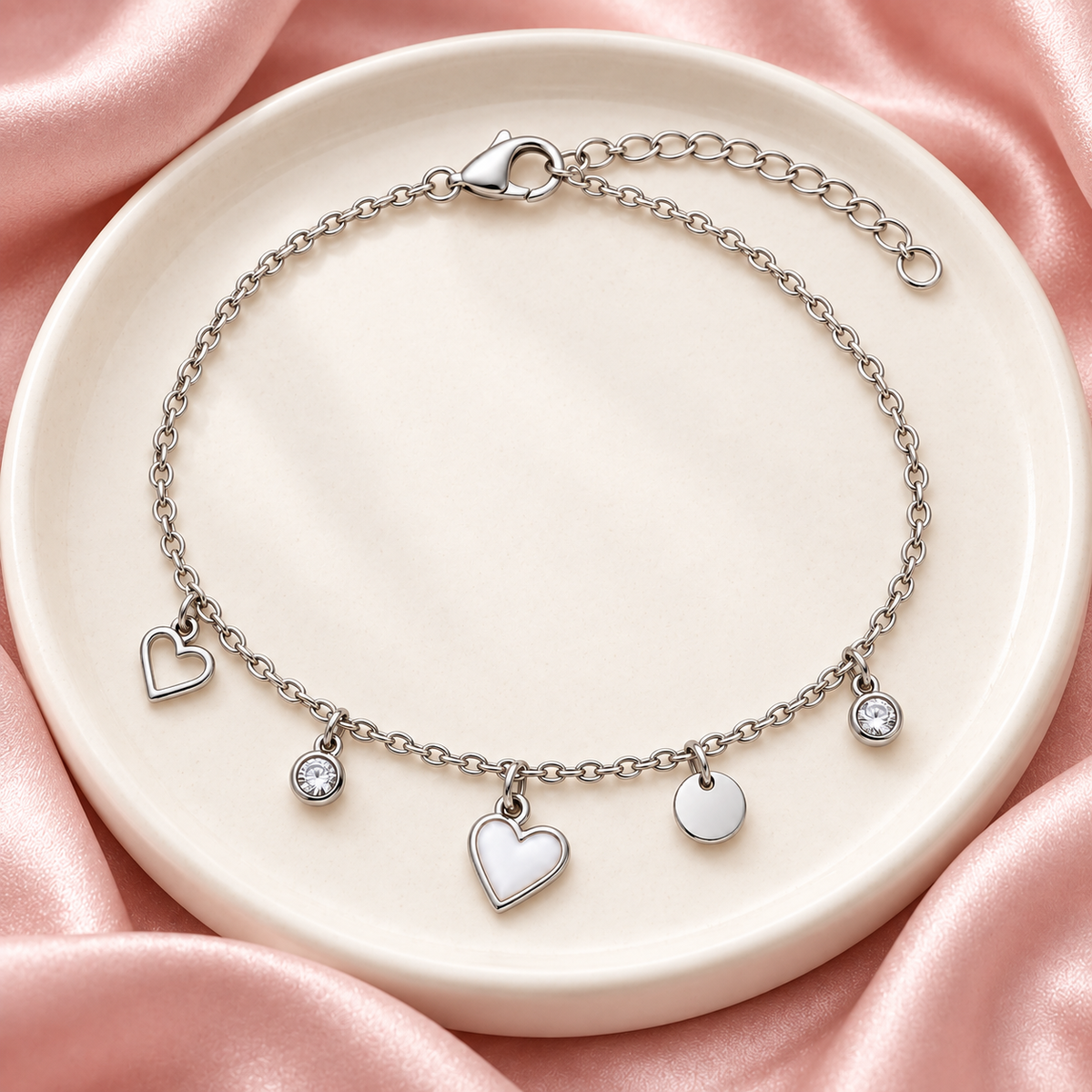 Amora Heart Charm Bracelet – Silver