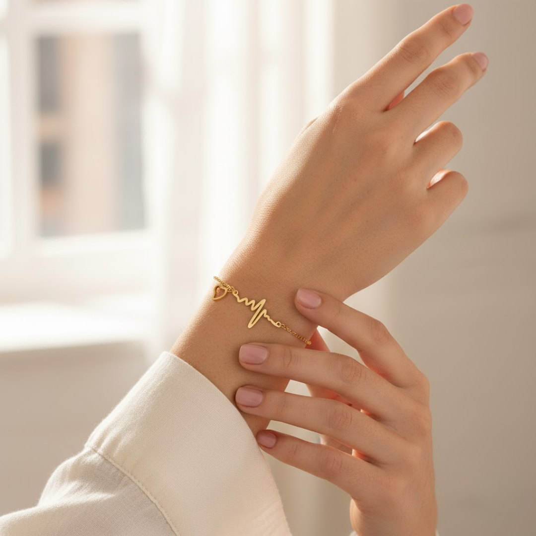 Heartbeat Gold Titanium Bracelet