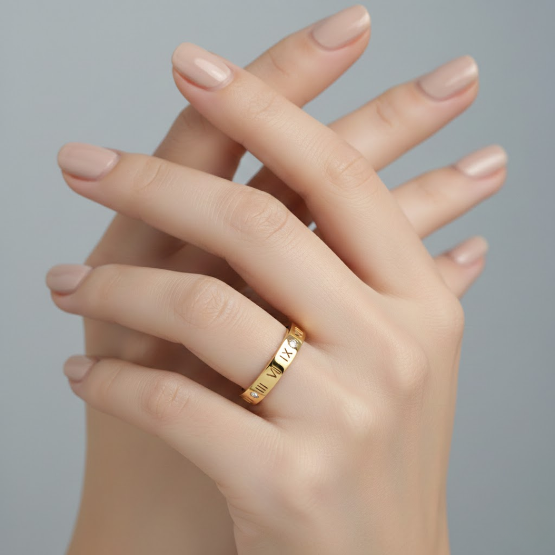 Roman Time Diamond Titanium Ring