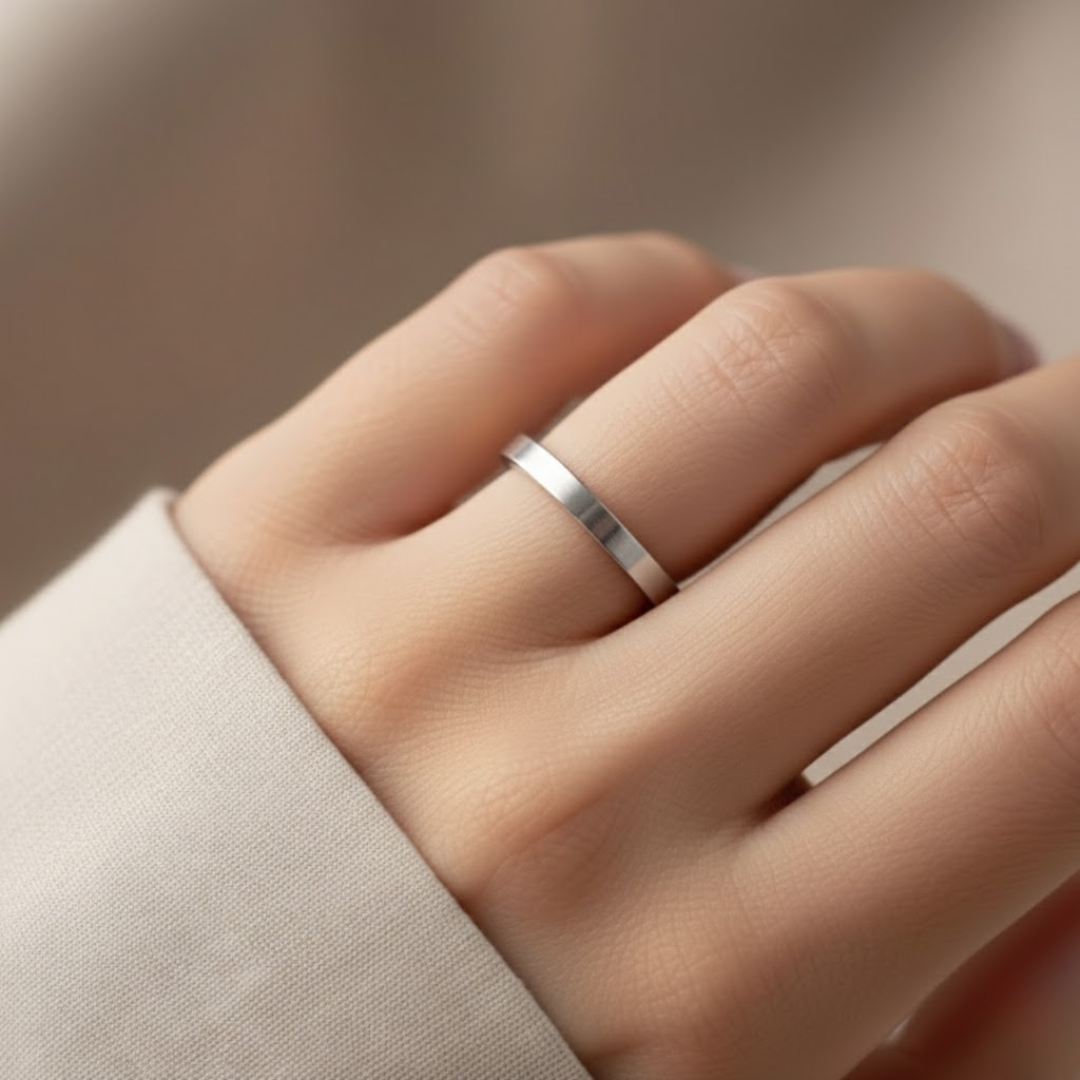 Classic Midline Silver Titanium Ring