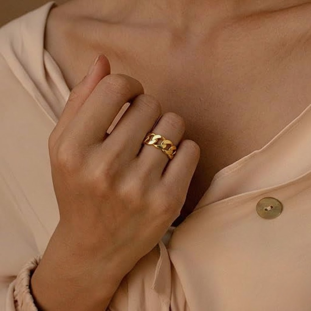 Masculine Atlas Chain Gold Design Titanium Ring