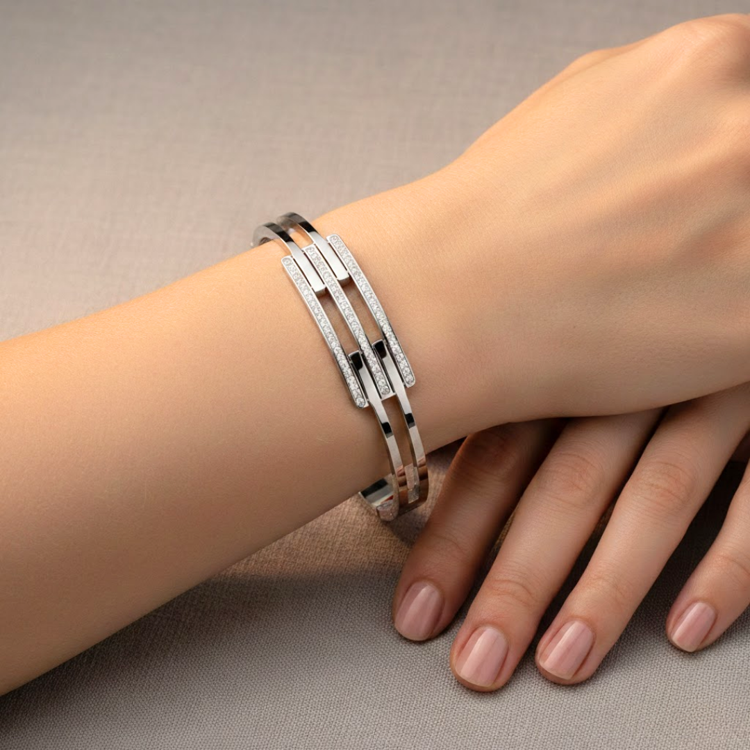 Triline Silver Titanium Bangle
