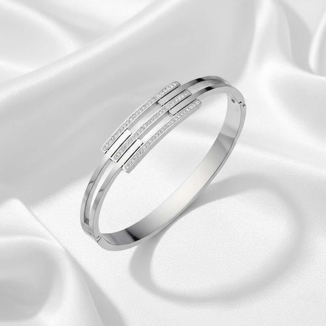 Triline Silver Titanium Bangle