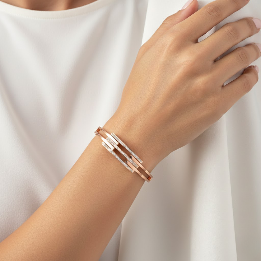 Triline Rose Gold Titanium Bangle