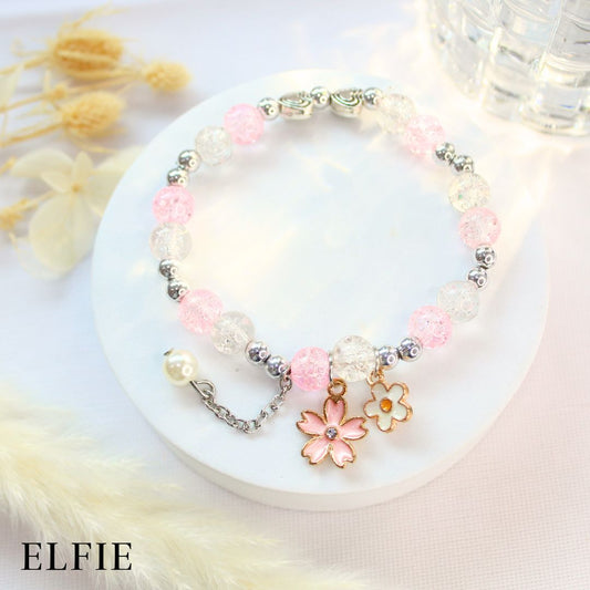 Pinky White Floral Glass Bracelet