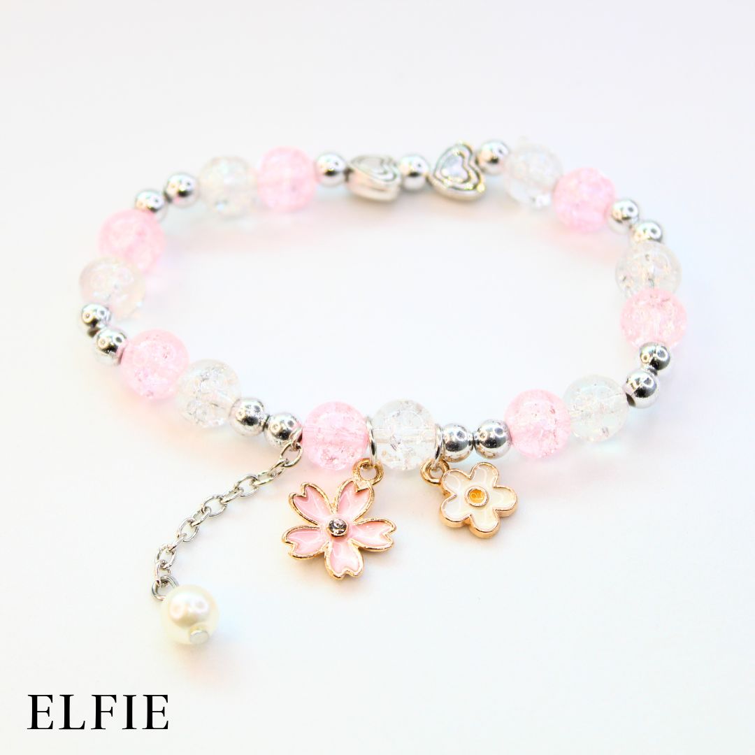 Pinky White Floral Glass Bracelet