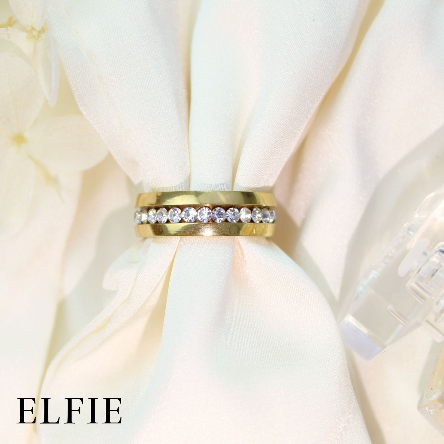 Zirconia Diamond Strip Titanium Ring