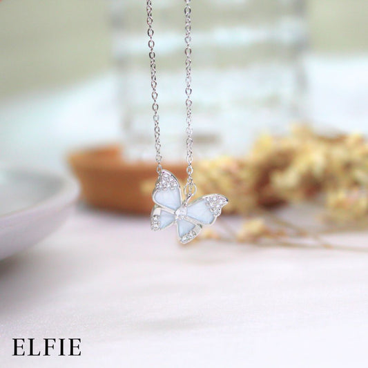 White Butterfly Crystal Titanium Necklace