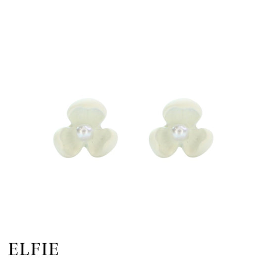 White Crystal Flower Stud Non-Titanium Earring