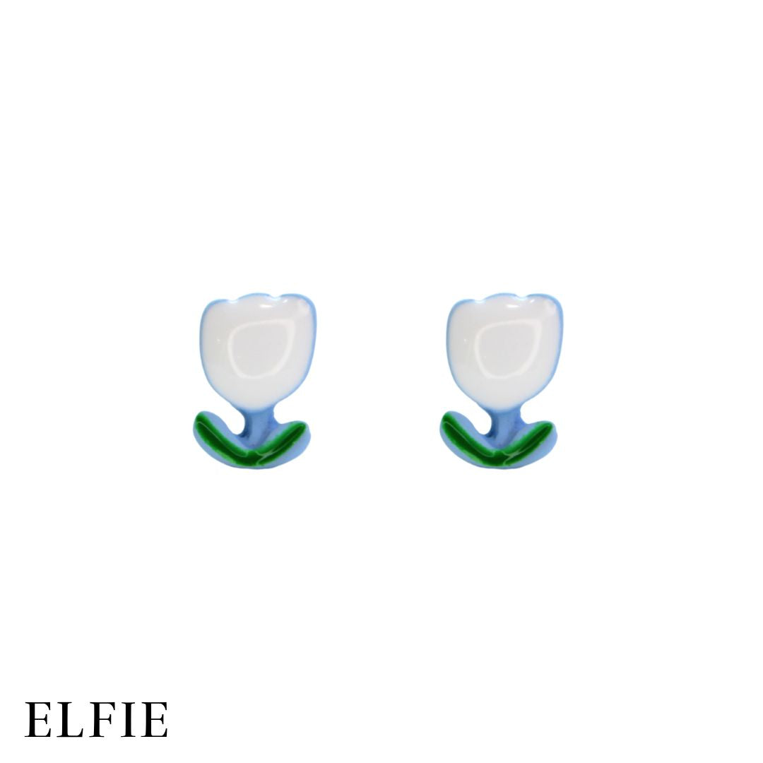 White N' Blue Tulip Stud Earring