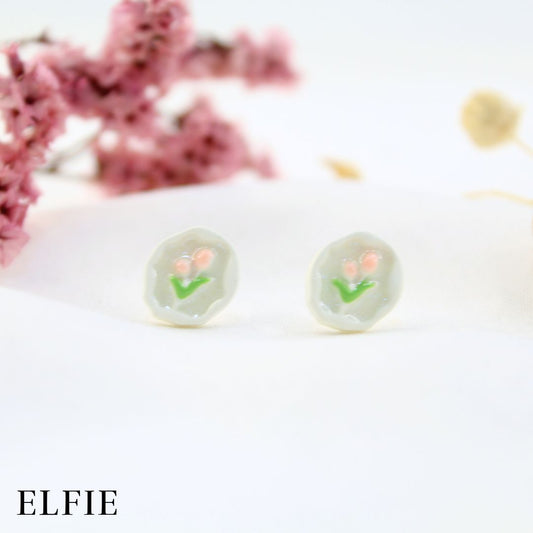 White N' Pink Tulip Stud Earring