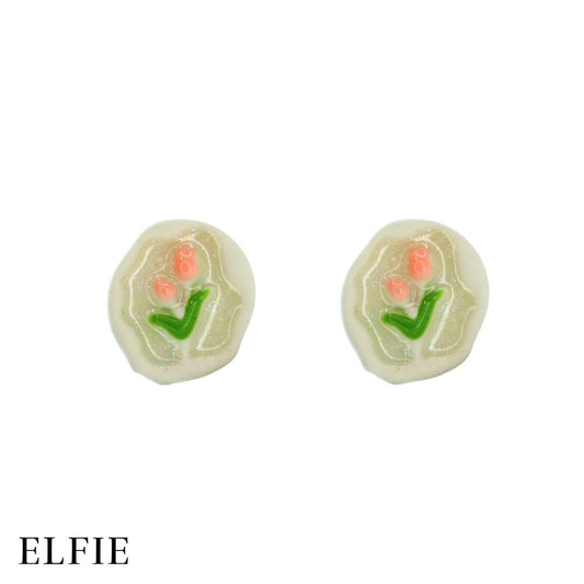 White N' Pink Tulip Stud Non-Titanium Earring