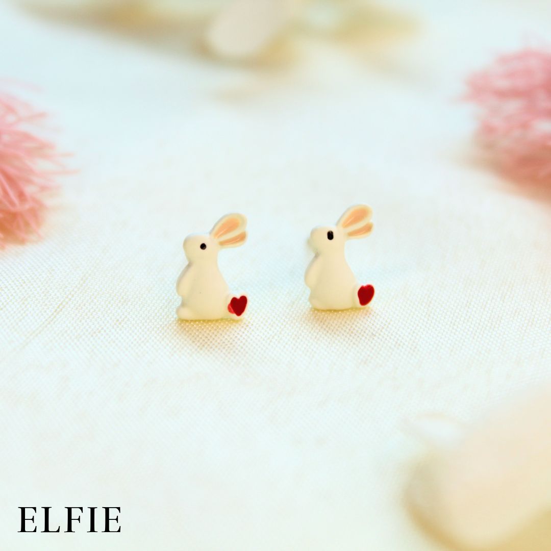 White Rabbit Heart Tail Stud Earring