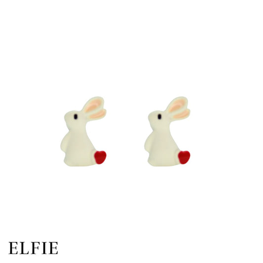 White Rabbit Heart Tail Stud Non-Titanium Earring