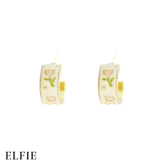 White Ring Tulip Flower Non-Titanium Earring
