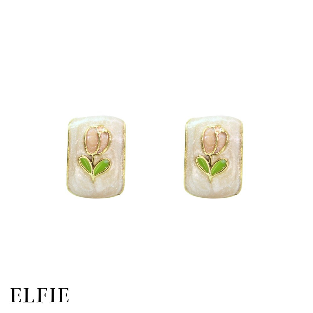 White Ring Tulip Stud Earring