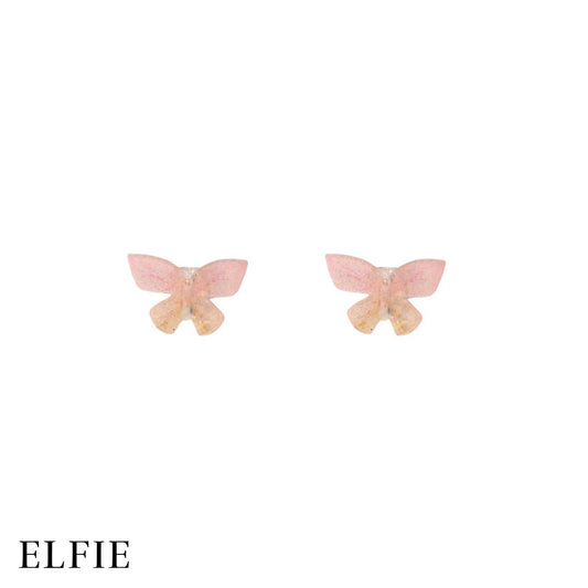 Yellow Pink Butterfly Clear Stud Non-Titanium Earring