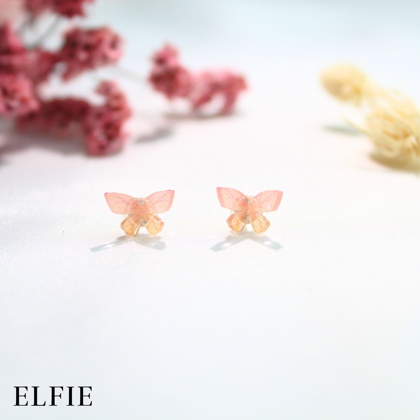 Yellow Pink Butterfly Clear Stud Earring