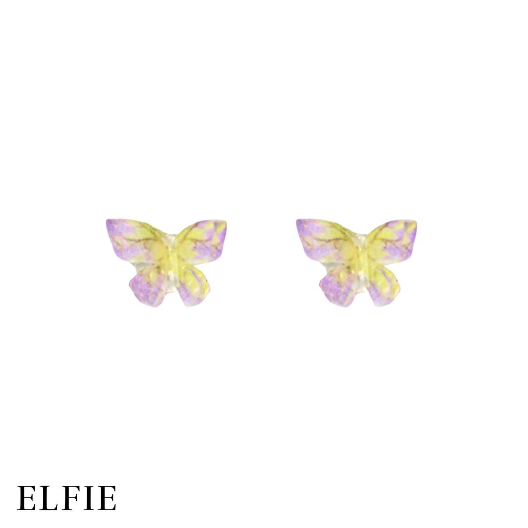 Yellow Purple Butterfly Clear Stud Earring