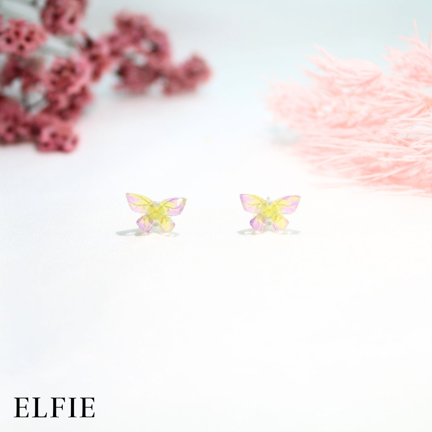 Yellow Purple Butterfly Clear Stud Earring