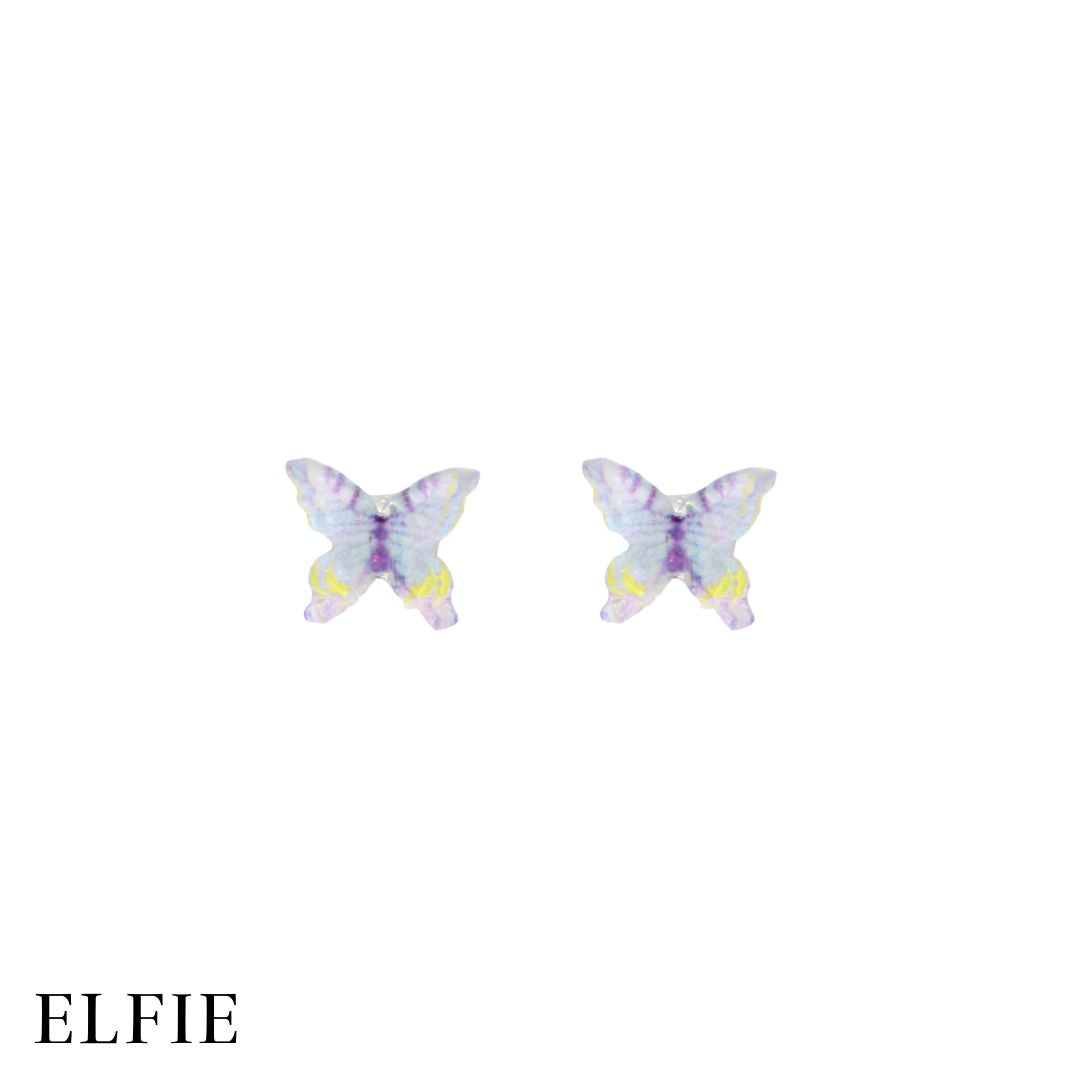 Yellow Purple Butterfly Clear Stud Earring