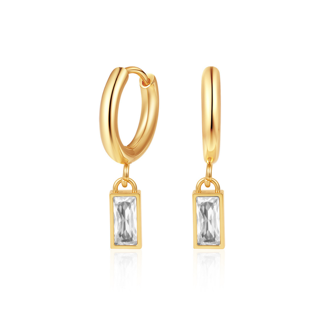 Baguette Drop Huggie Hoop Titanium Earring