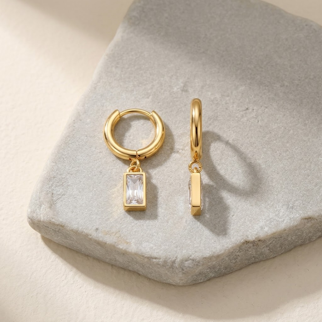 Baguette Drop Huggie Hoop Titanium Earring