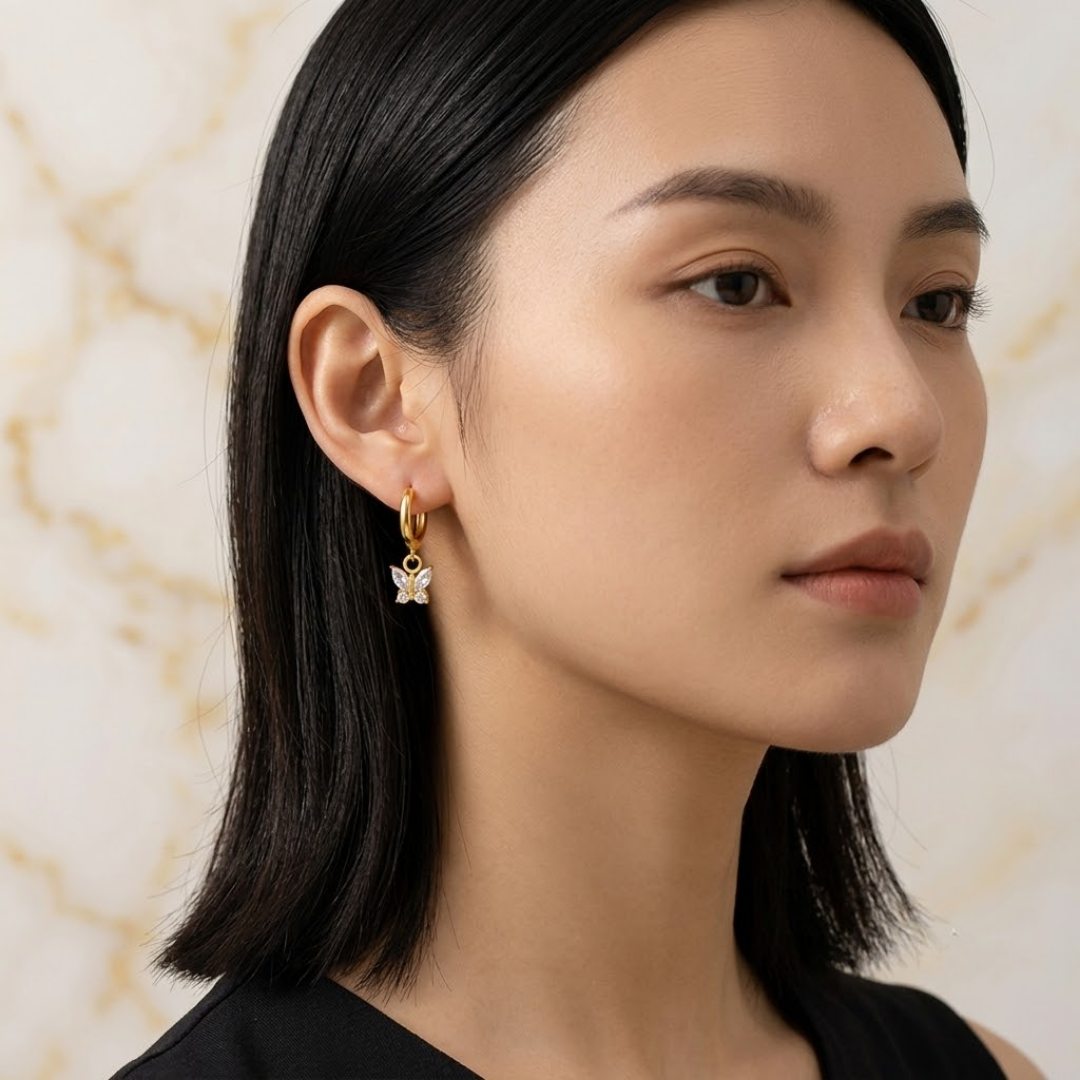 Marquise Wing Huggie Hoop Titanium Earring